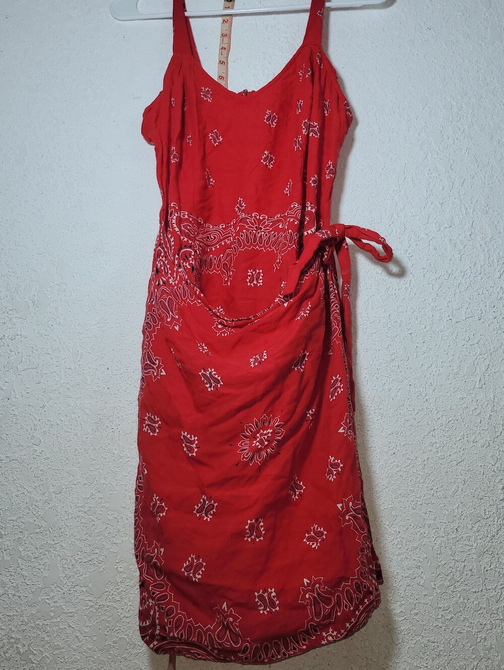 Red Bandana-Print Wrap Midi Dress